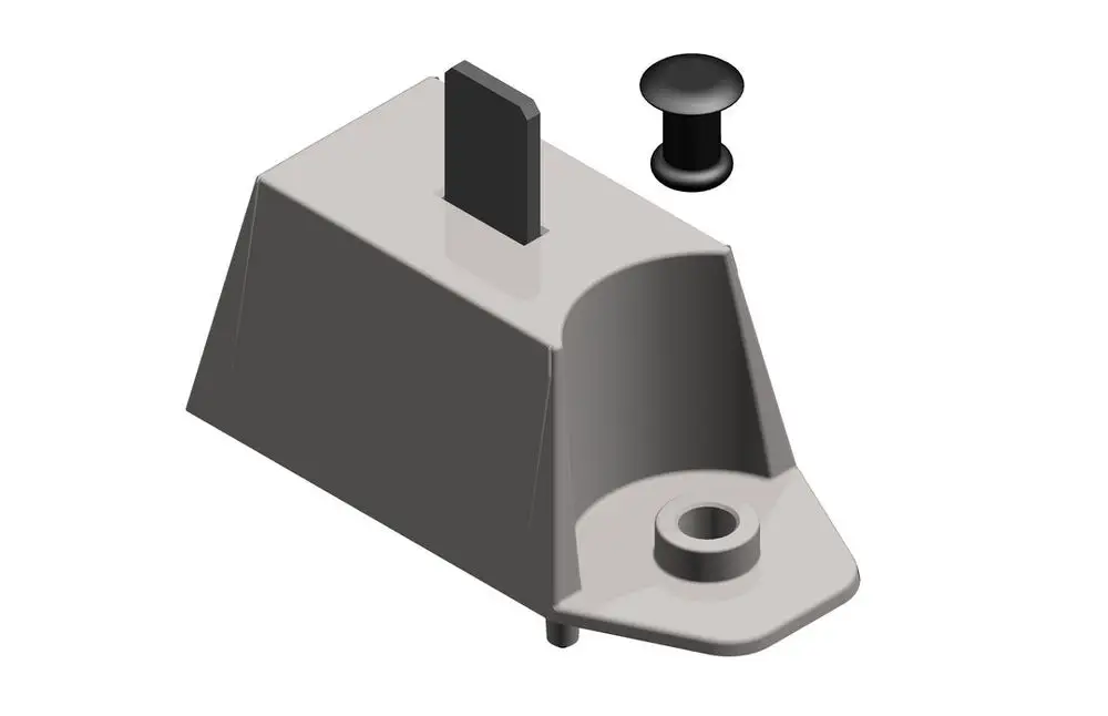 Bosch Modul in Grau mit integrierter Halterung und schwarzem Befestigungsstift. Der Modul besitzt eine runde Aussparung an der Unterseite.